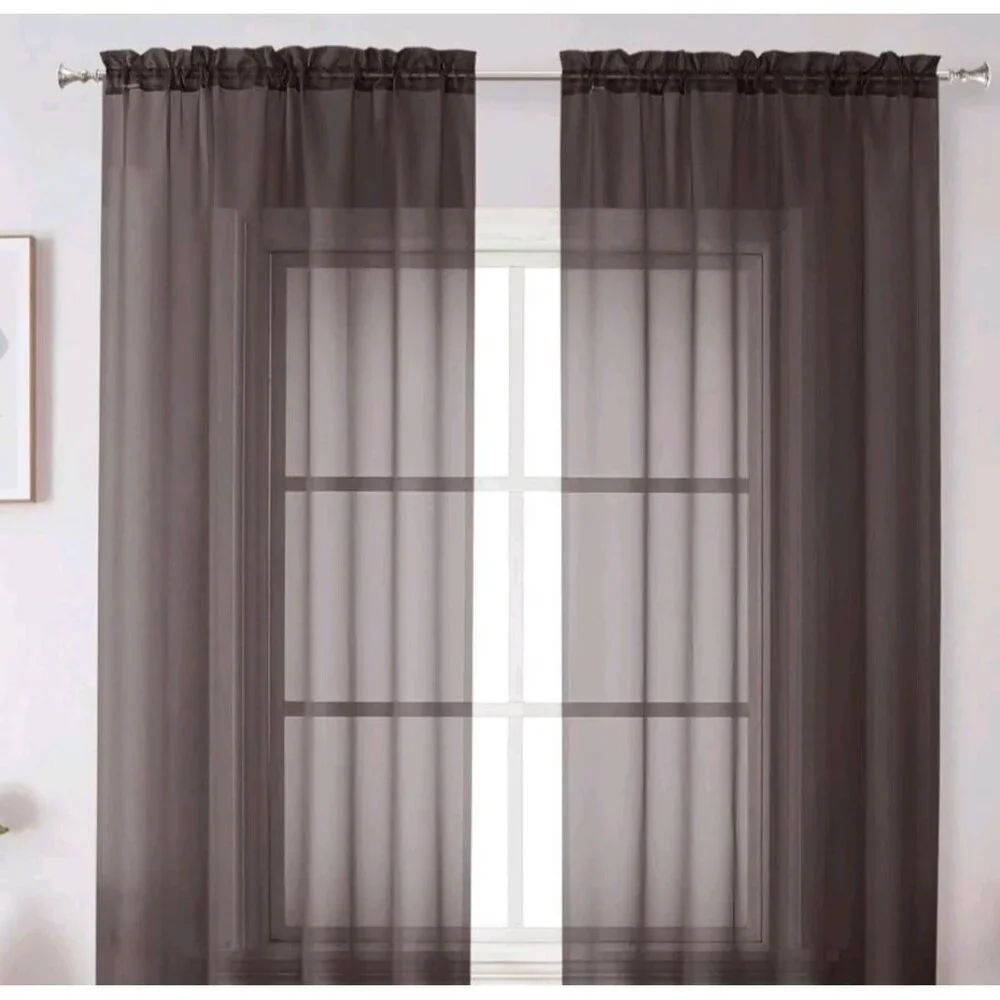 3 Simple Brand Jacquard‎ Sheer Curtains 40 x 84 Brown Chocolate Set of 3 New S2